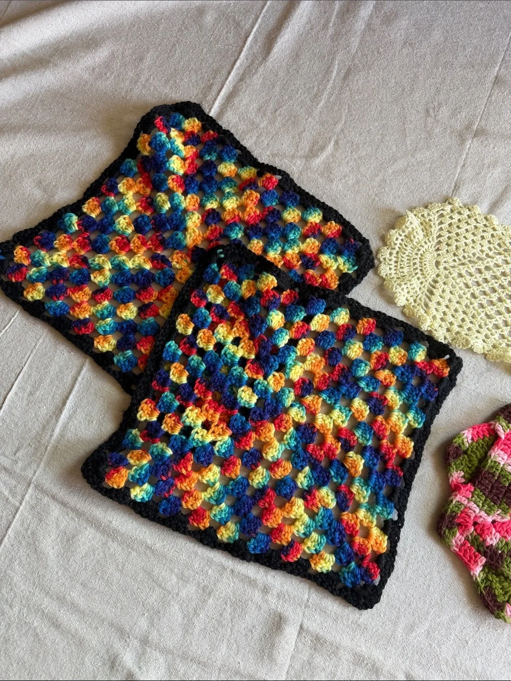 Handmade Multicolor Crochet Doilies - Set of 4